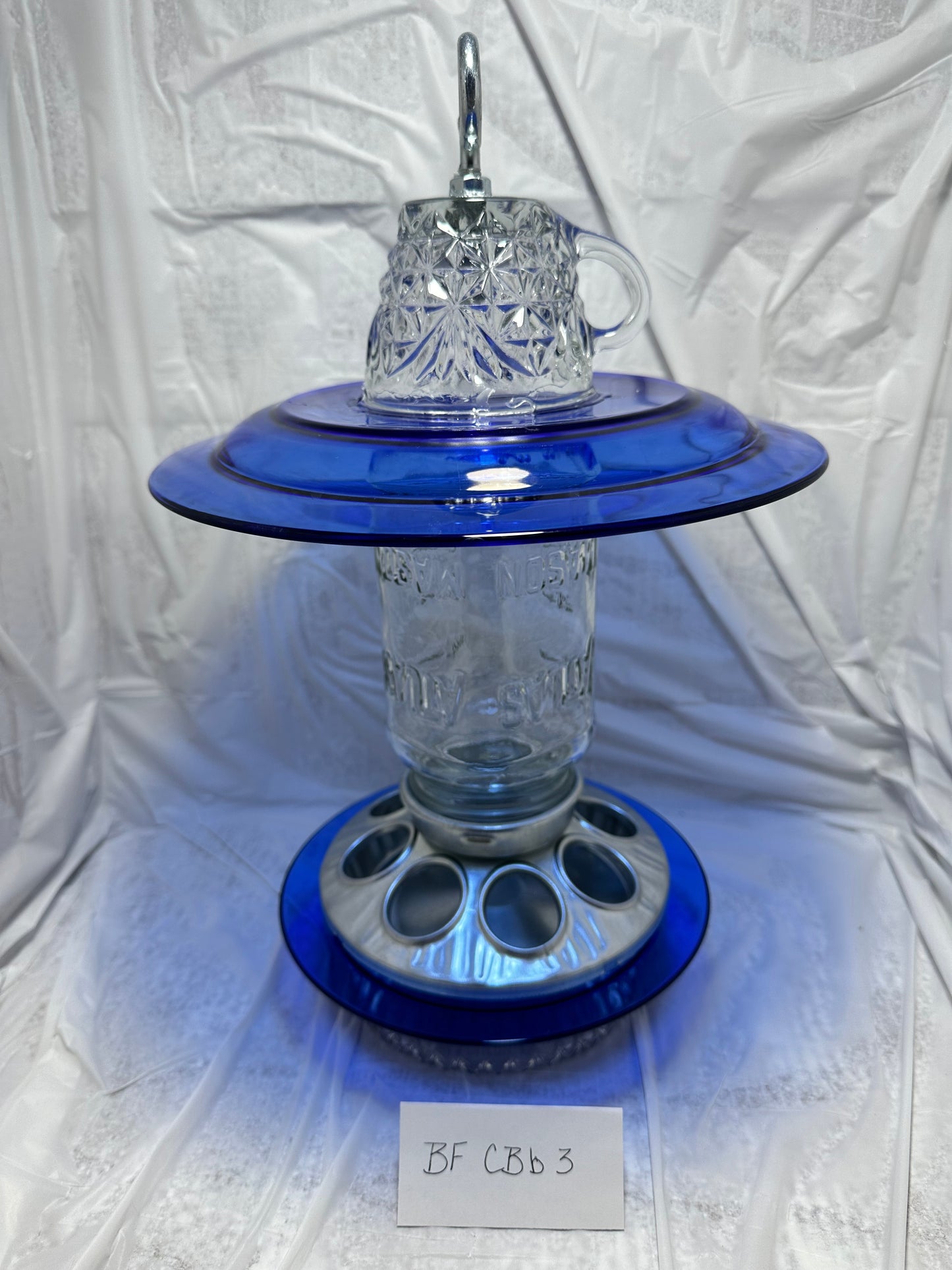 Birdfeeder Cobalt Blue w/bottom 3