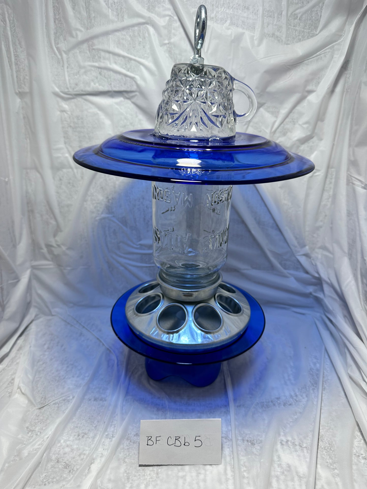 Birdfeeder Cobalt Blue w/bottom 5