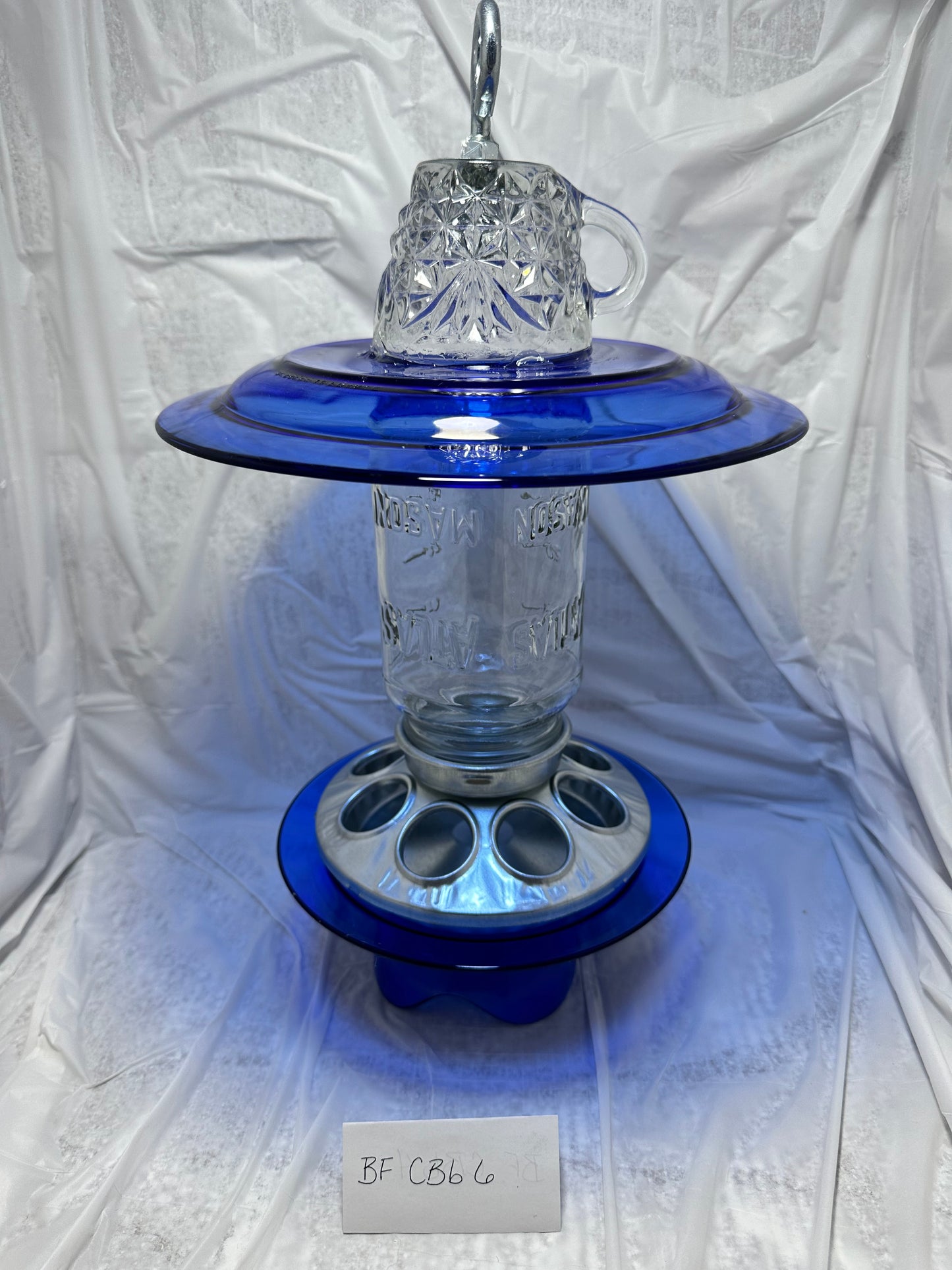 Birdfeeder Cobalt Blue w/bottom 6
