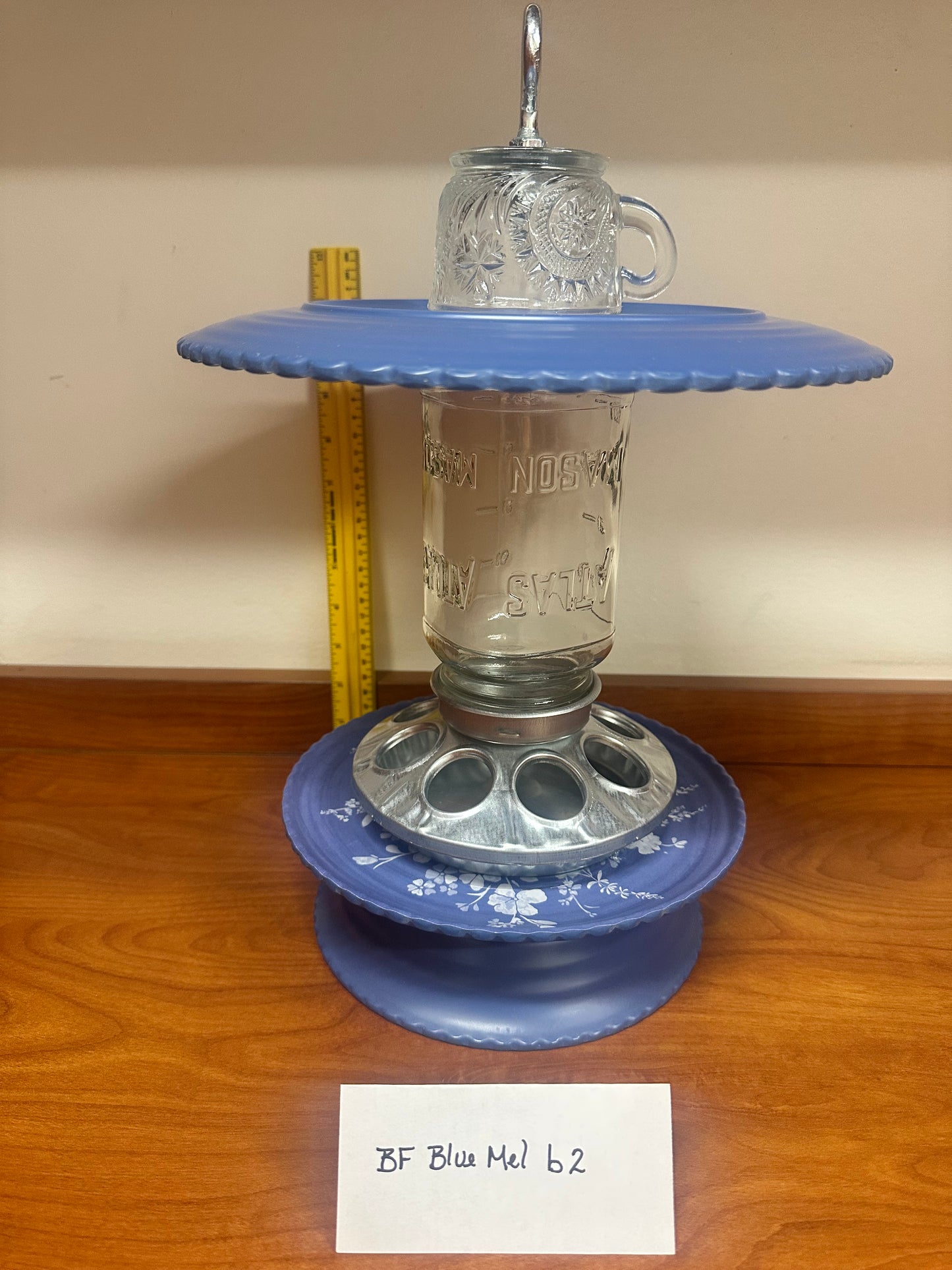 Birdfeeder Blue Melmac w/bottom 1