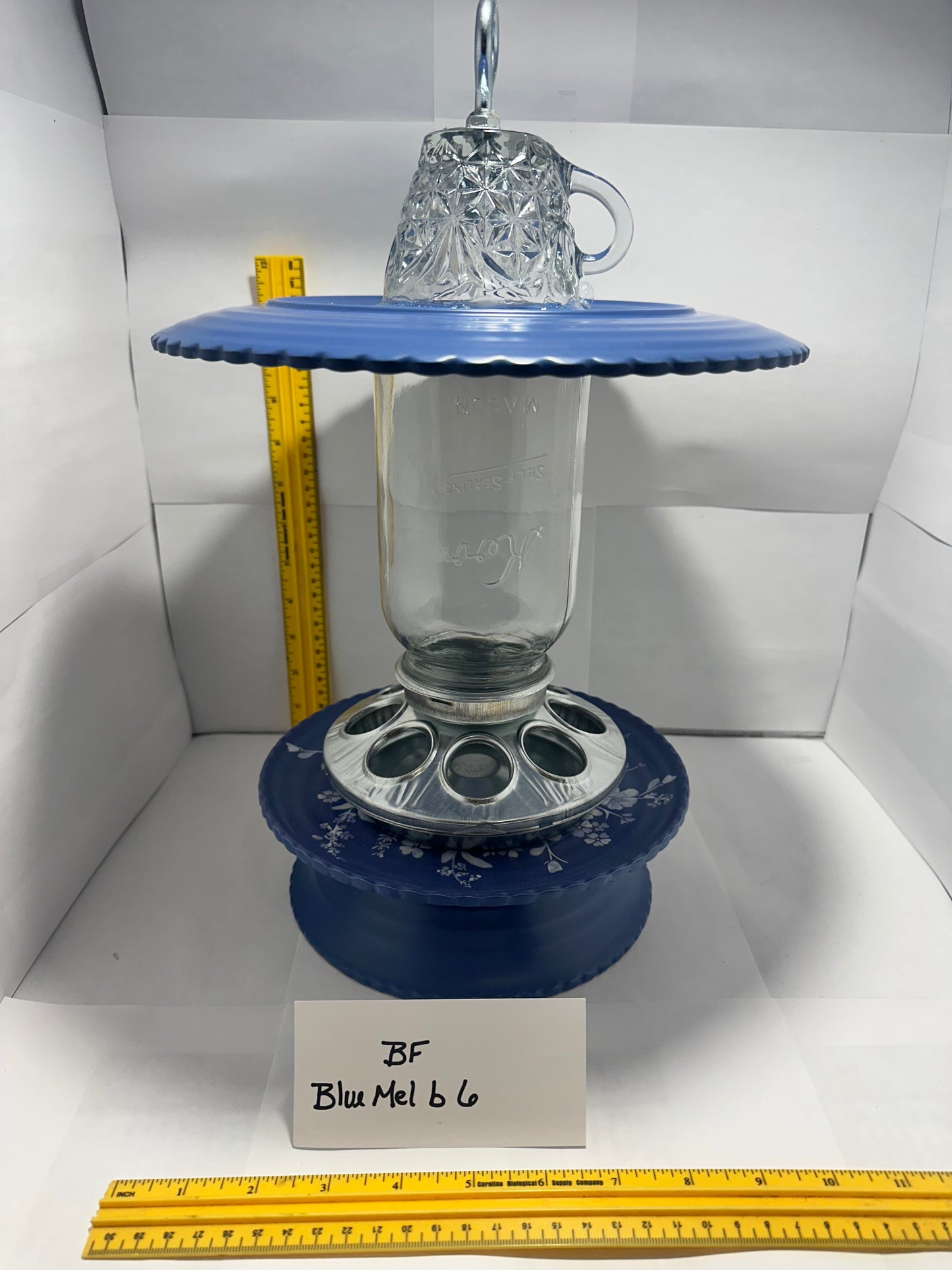 Birdfeeder Blue Melmac w/bottom 6