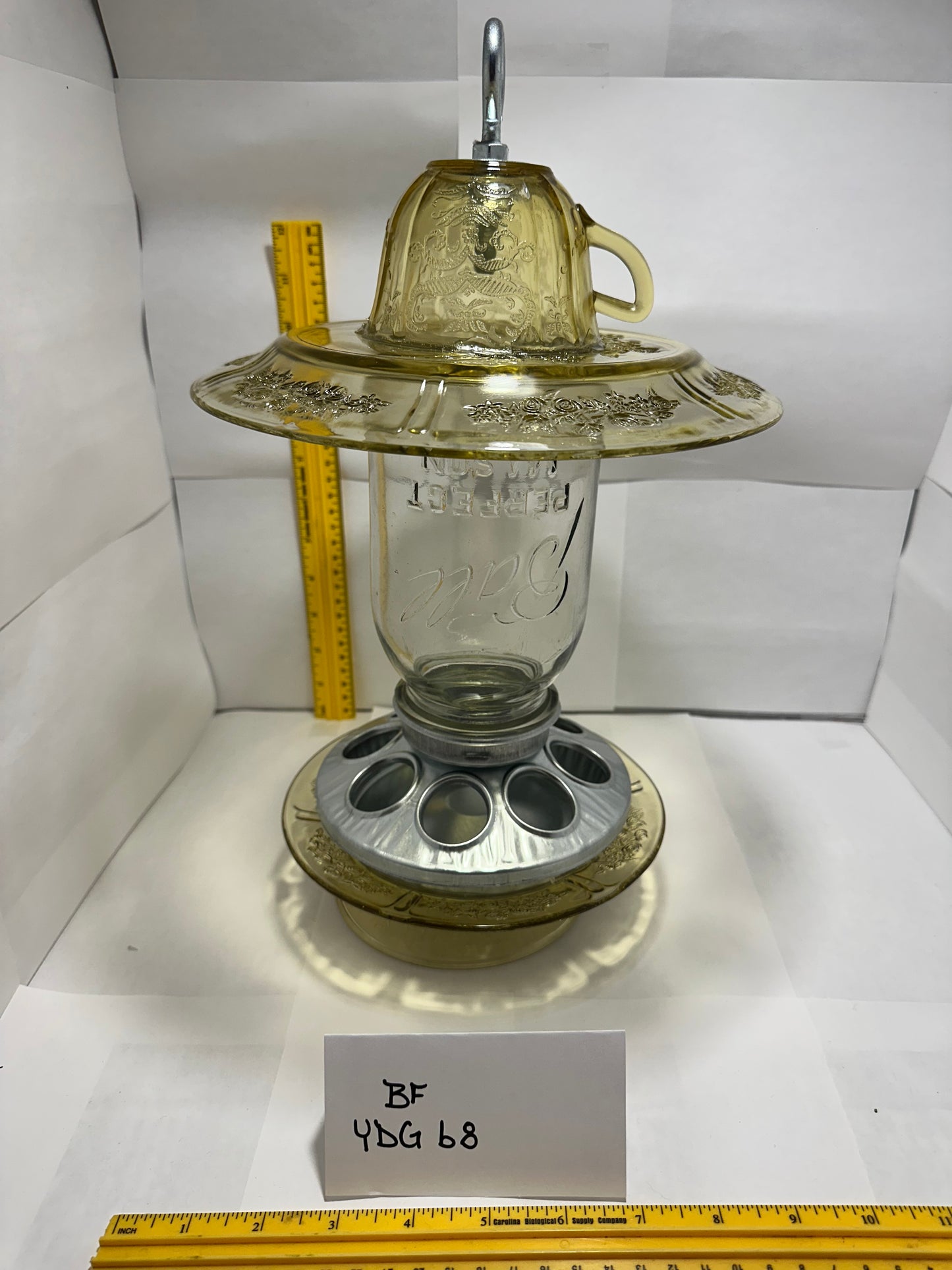 Birdfeeder Yellow Depression Glass w/bottom 8