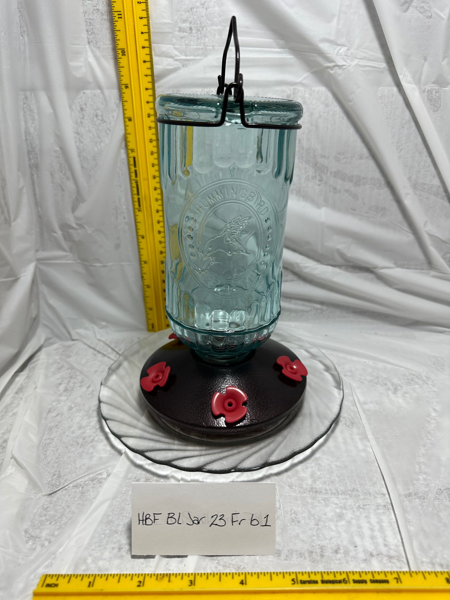 Hummingbird Feeder Blue Jar 23 oz top w/frosted bottom 1 & 2