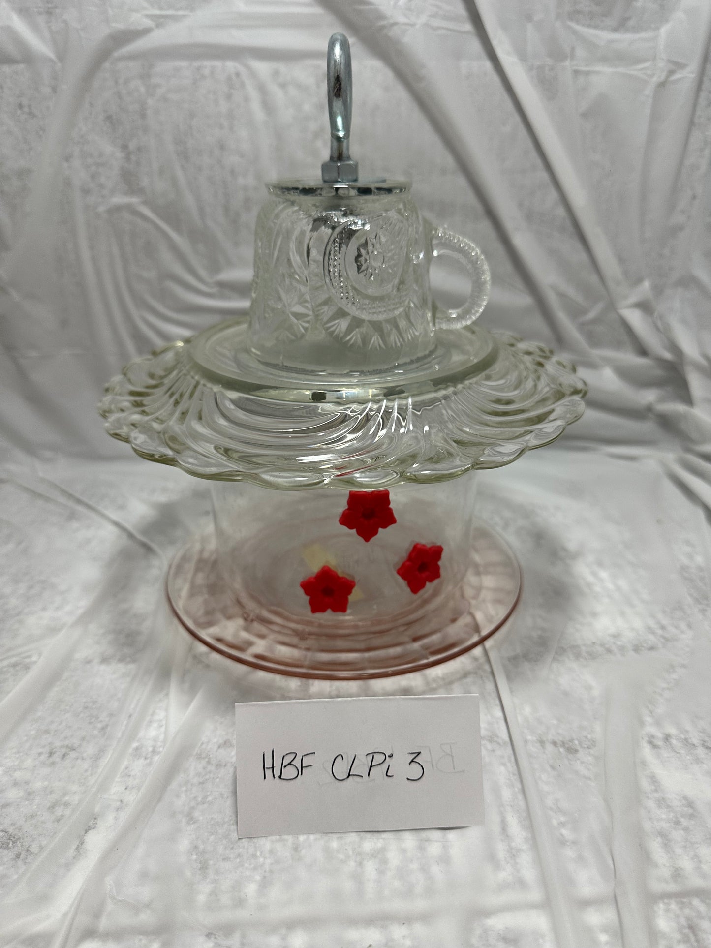 Hummingbird Feeder Squaty Clear Top Pink Bottom 3