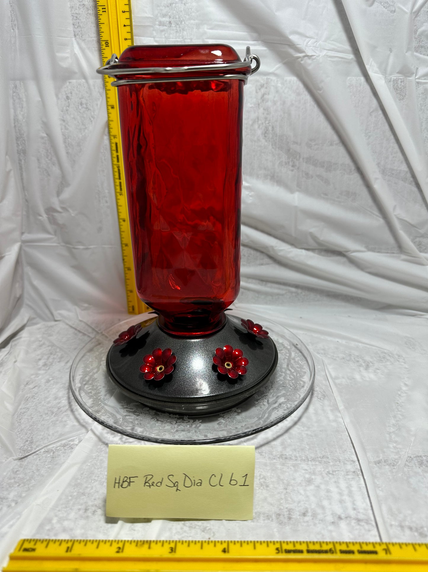 Hummingbird Feeder Red Square Diamond Clear Bottom 1