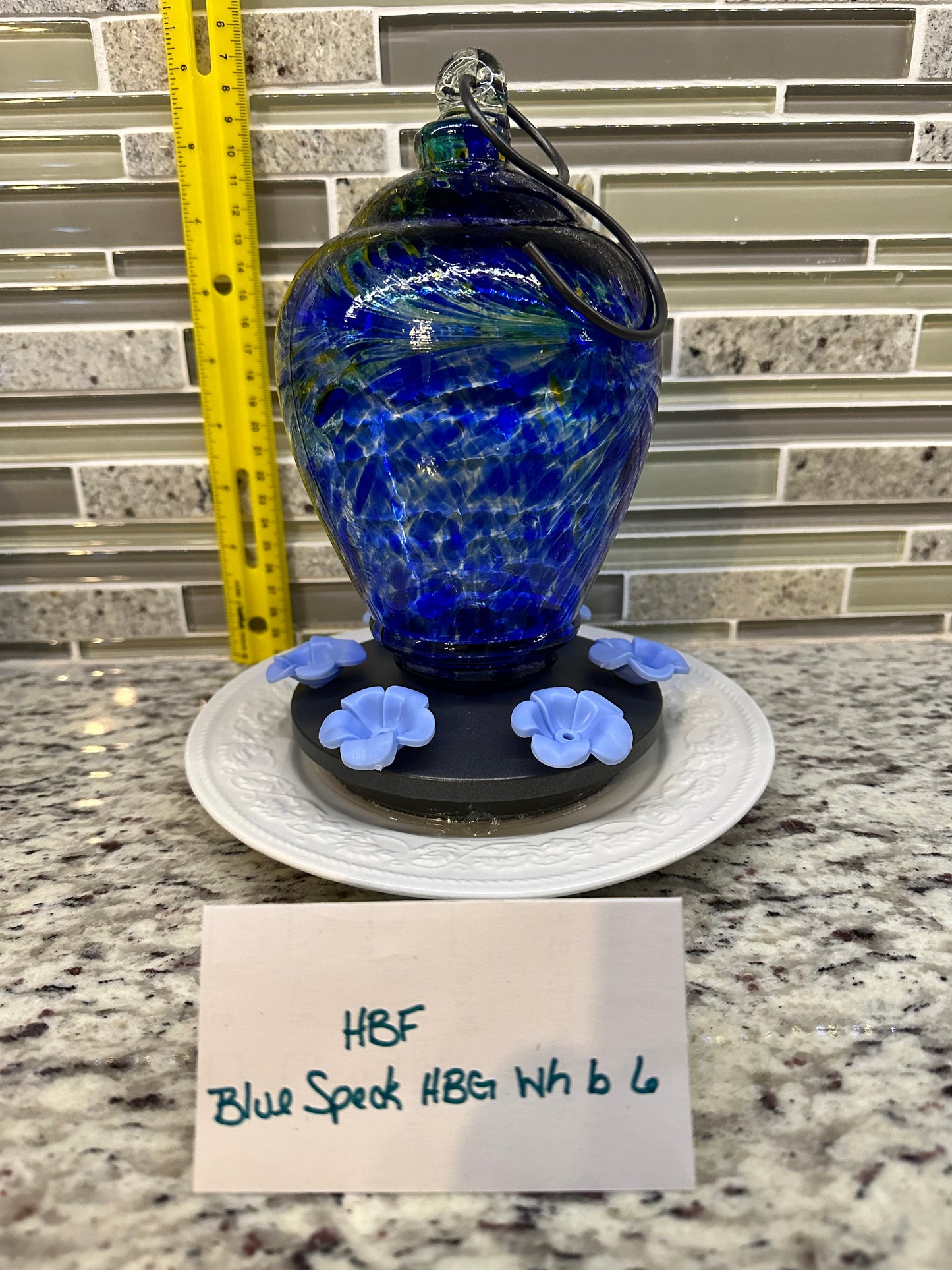 Hummingbird Feeder Blue Speck HBG White Bottom 5 & 6