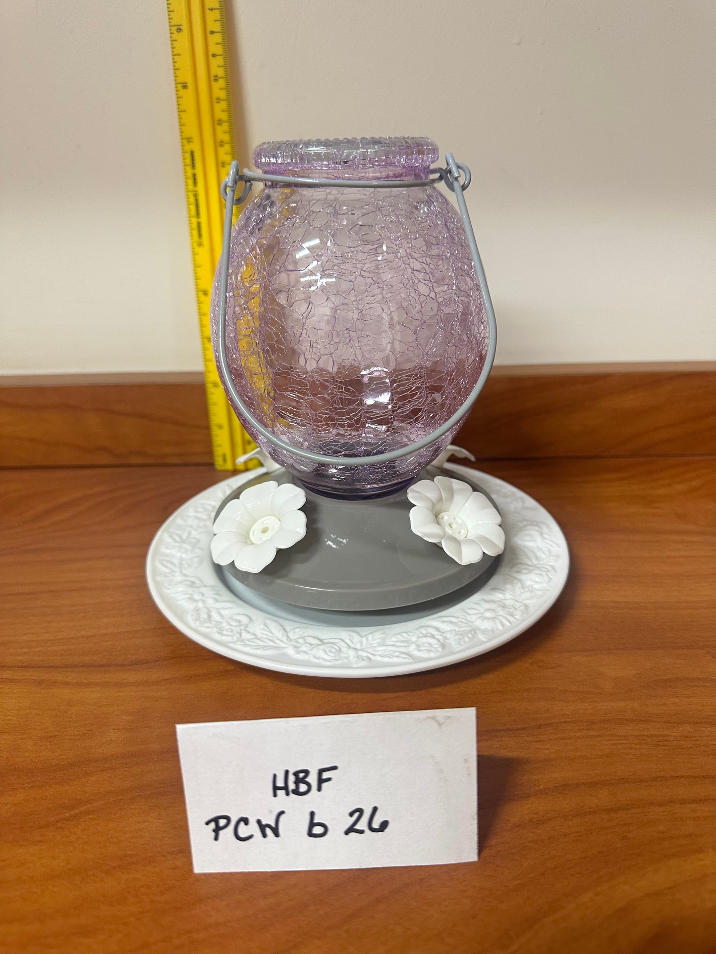 Hummingbird Feeder PurpleCrackle Top Clear Candlewick Bottom 26
