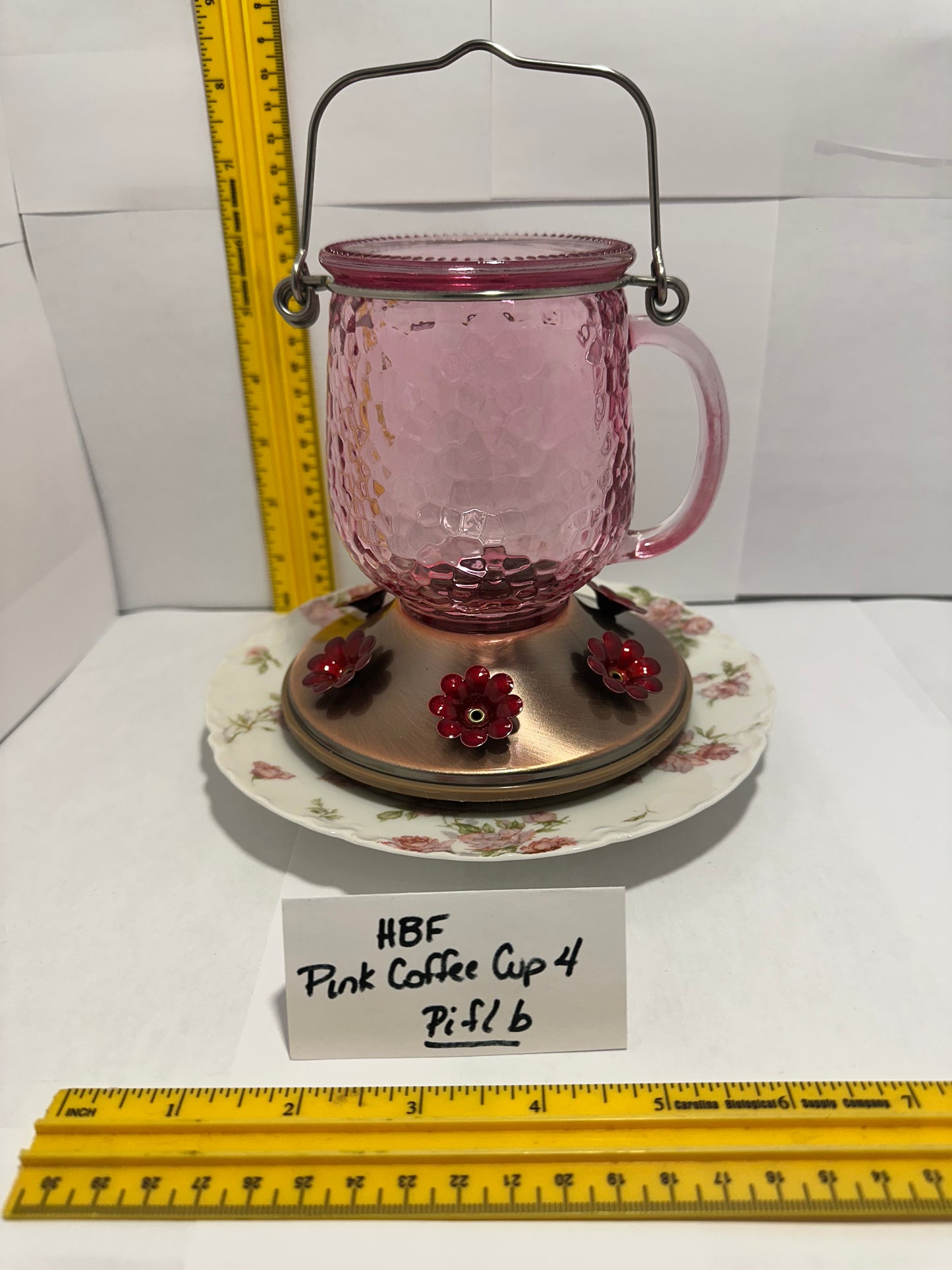 Hummingbird Feeder Pink Coffee Cup White flower bottom 3 & 4