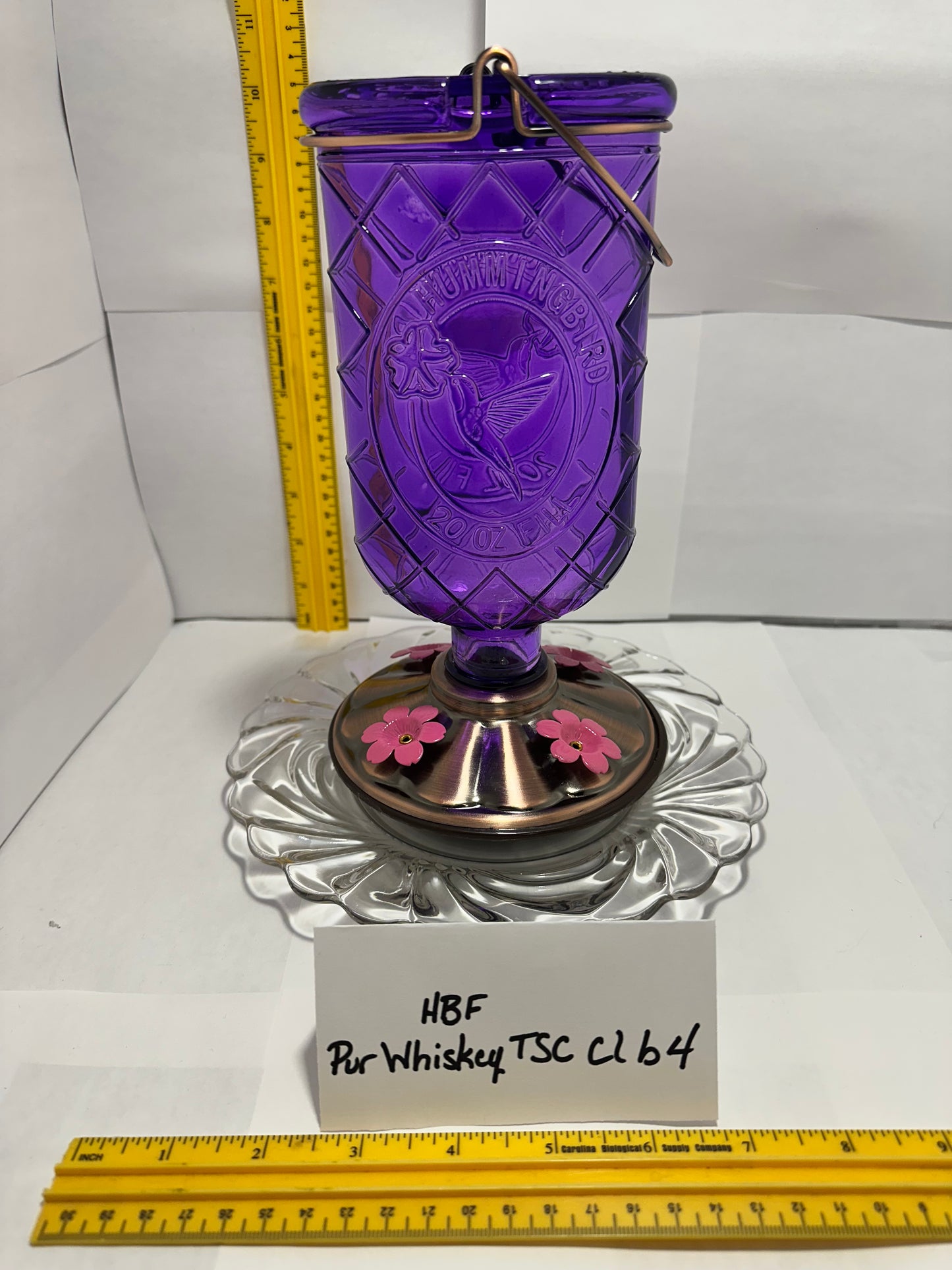 Hummingbird Feeder Purple Whiskey w/clear bottom 1 & 2 & 3 & 4