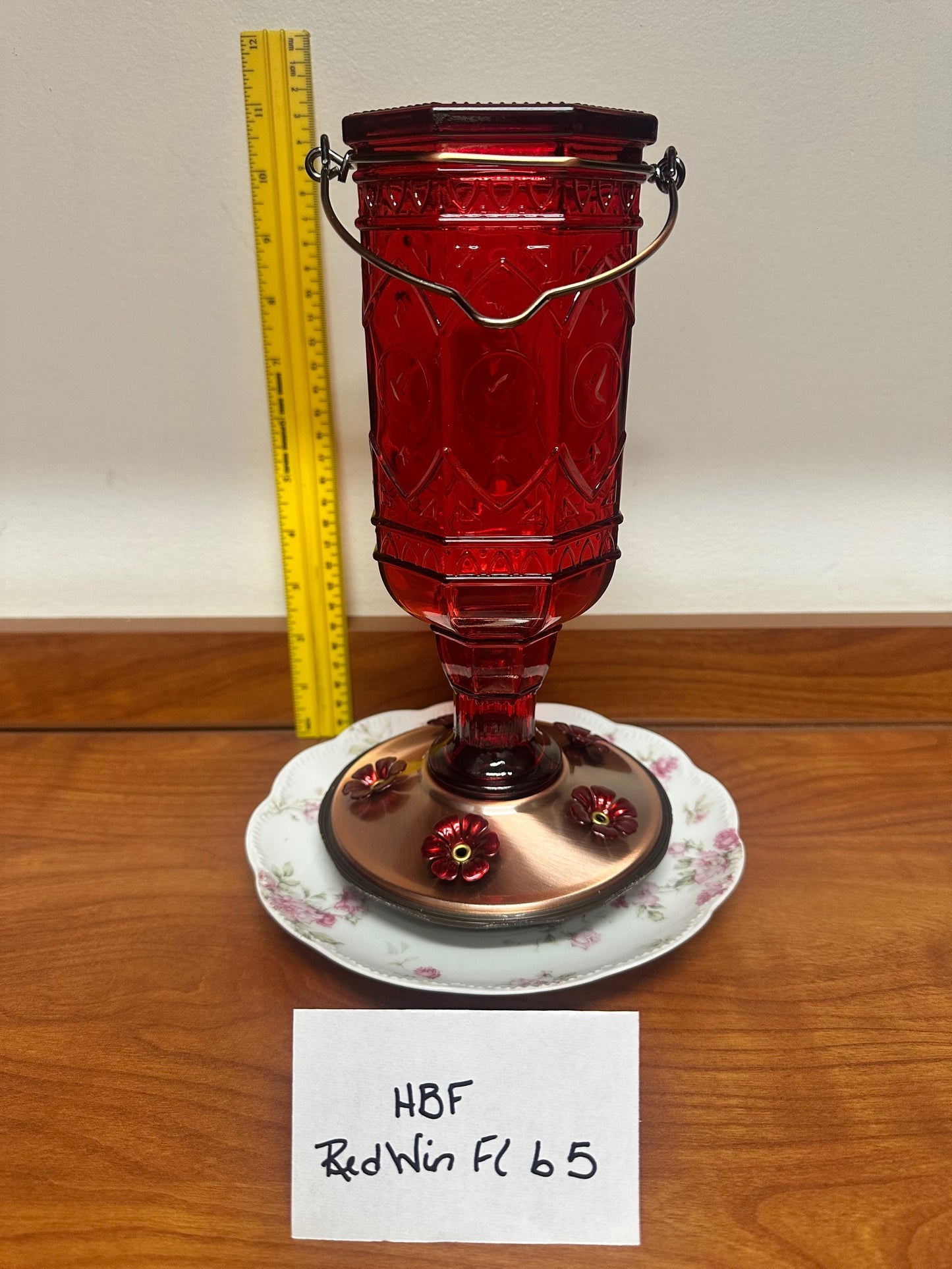 Hummingbird Feeder Red Window White flower bottom 5