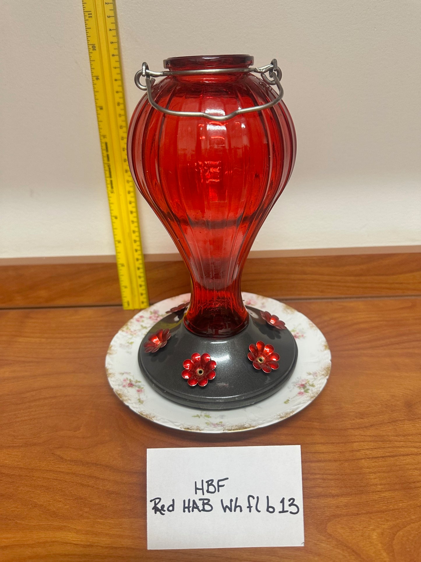 Hummingbird Feeder Red HotAirBalloon w/white flower bottom 12 & 13