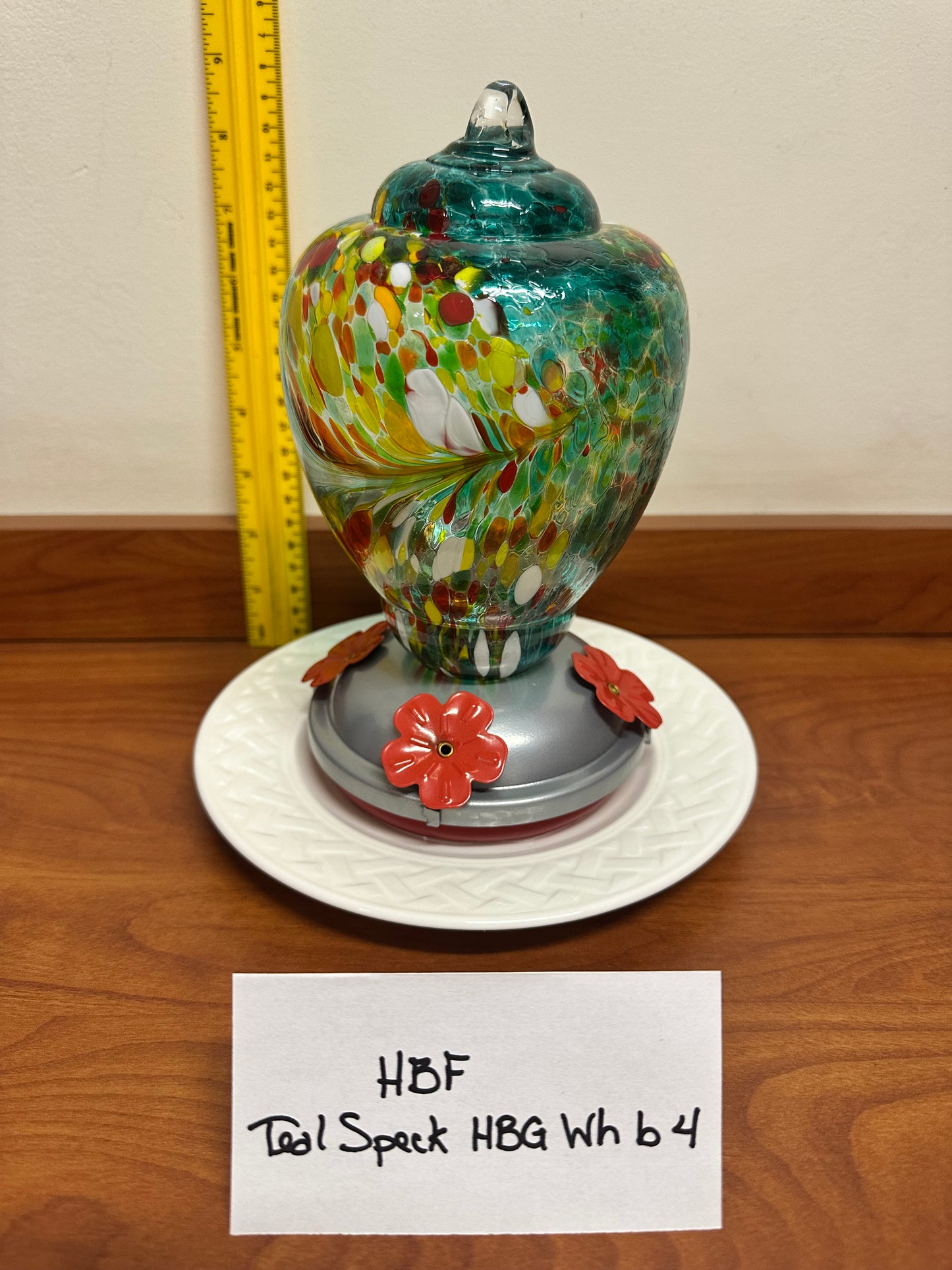 Hummingbird Feeder Teal Speck HBG Wh Bottom 3 & 4