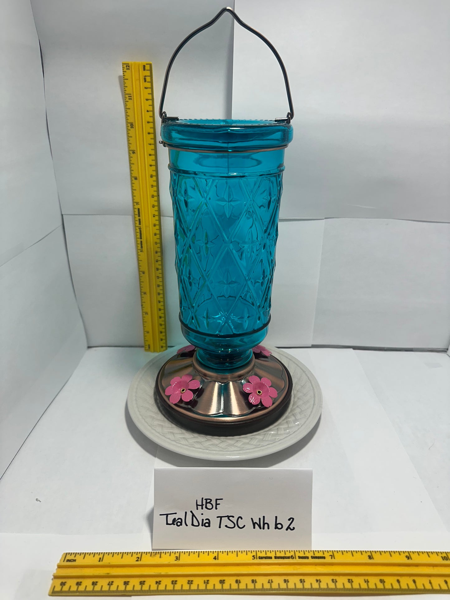 Hummingbird Feeder Teal Diamond White bottom 1 & 2