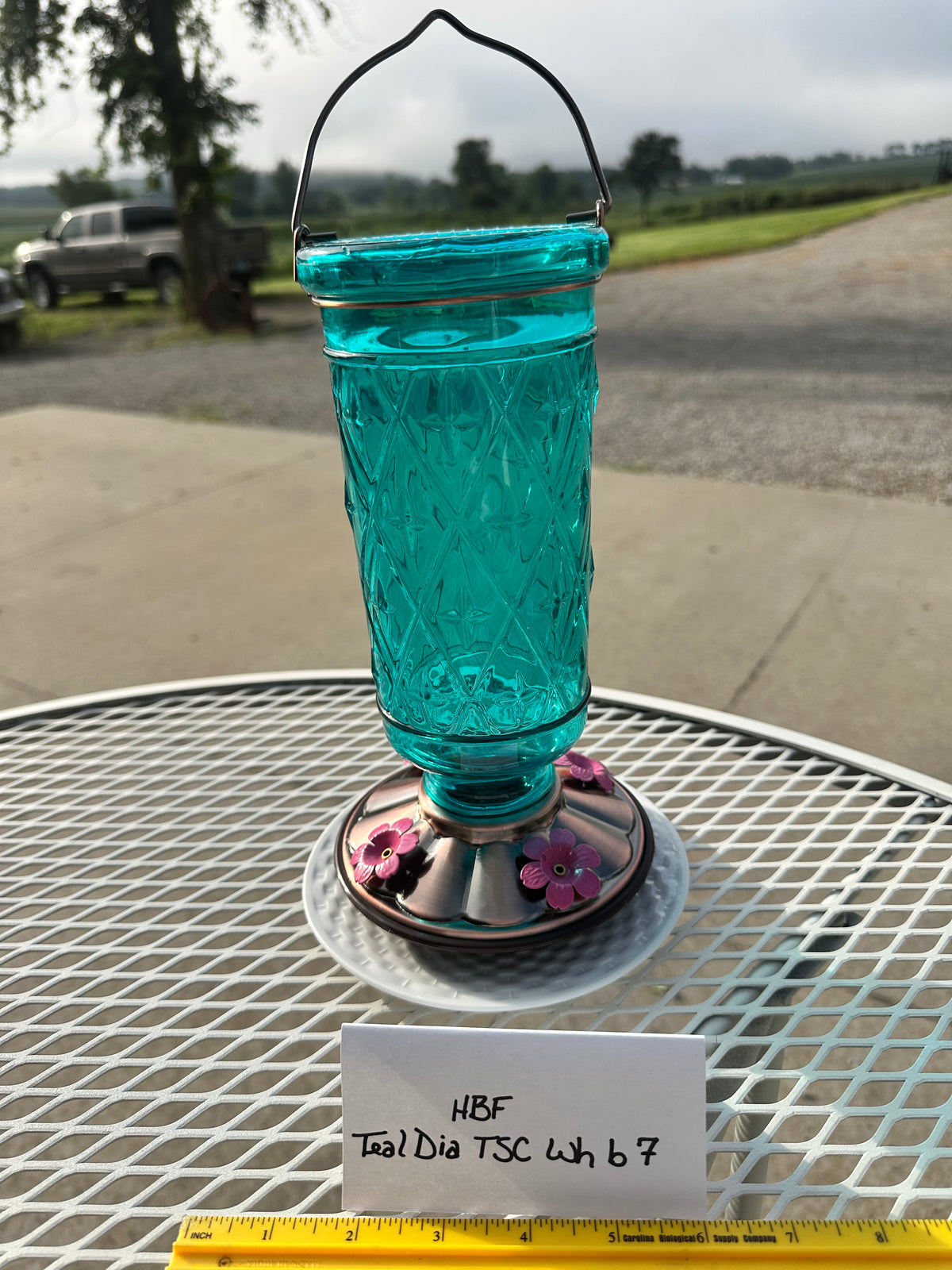 Hummingbird Feeder Teal Diamond White bottom 7 & 8
