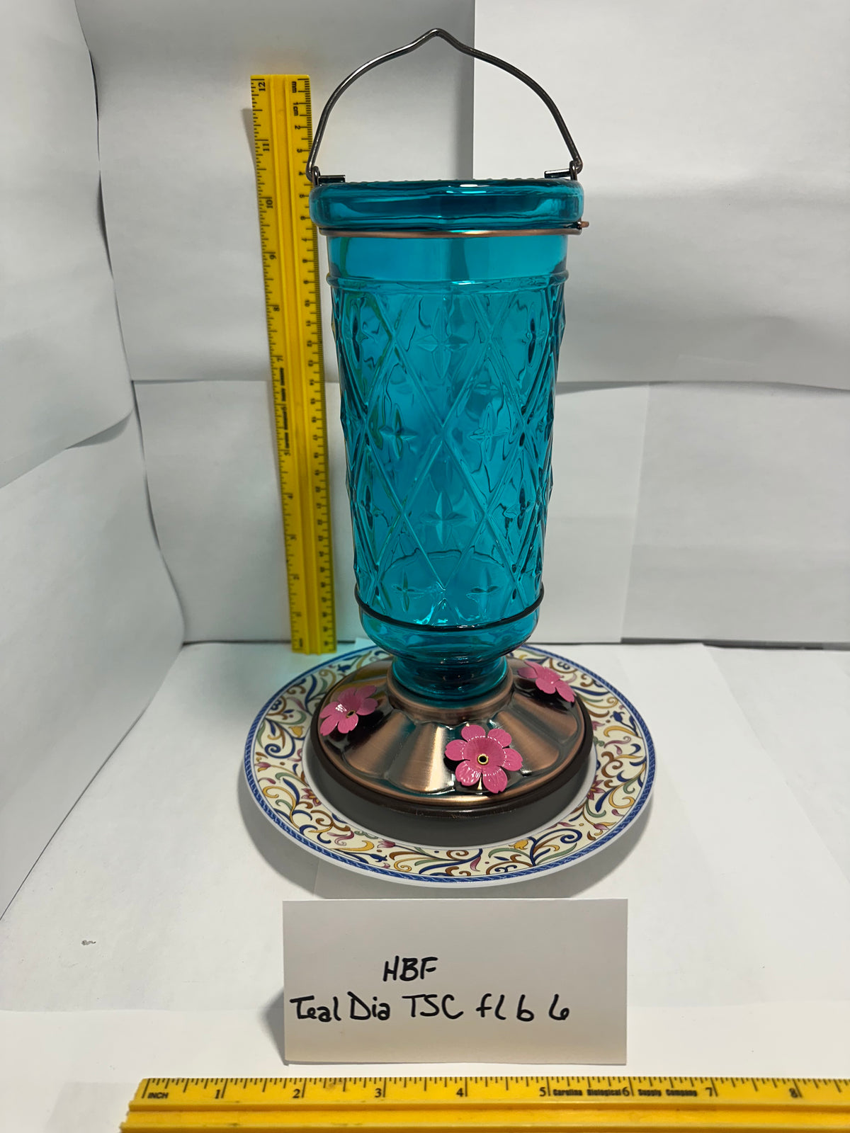 Hummingbird Feeder Teal Diamond flower bottom 5 & 6
