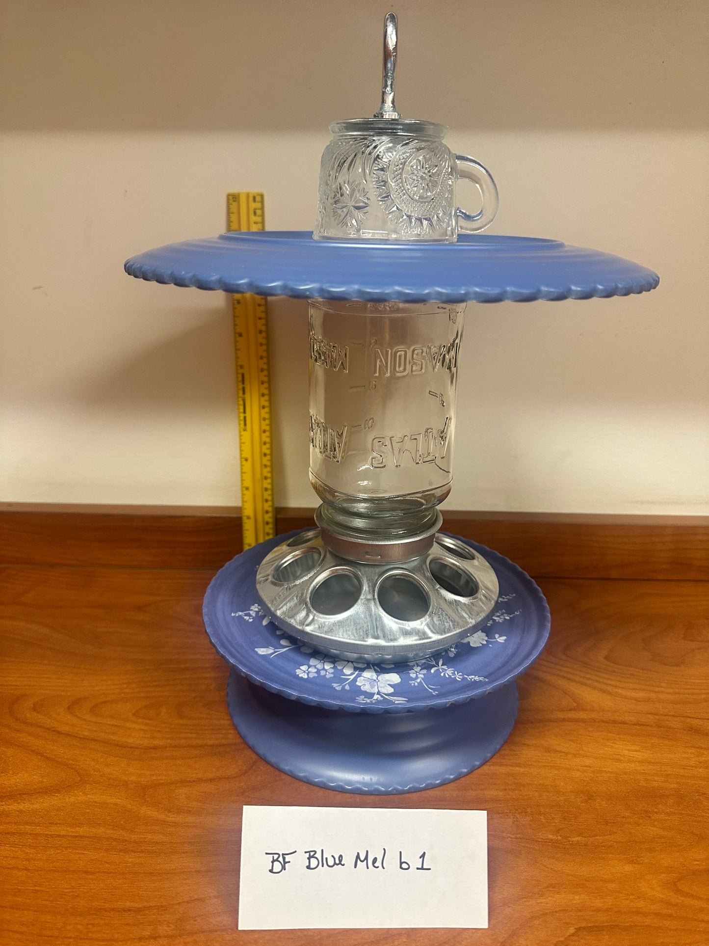Birdfeeder Blue Melmac w/bottom 1