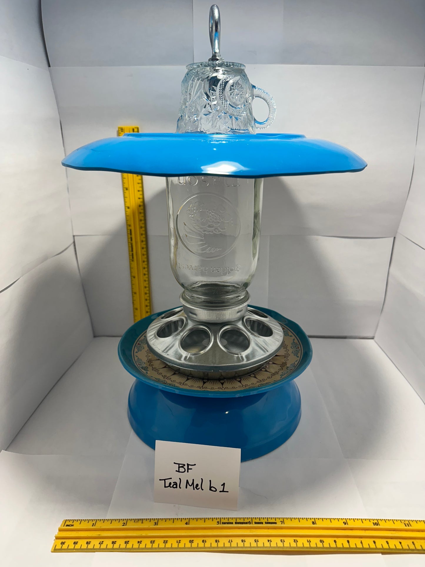 Birdfeeder Teal Mel w/bottom 1 & 2