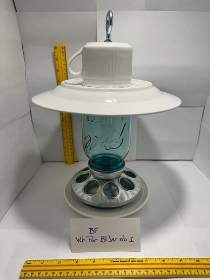 Birdfeeder White Porcelain Blue Jar no bottom 2