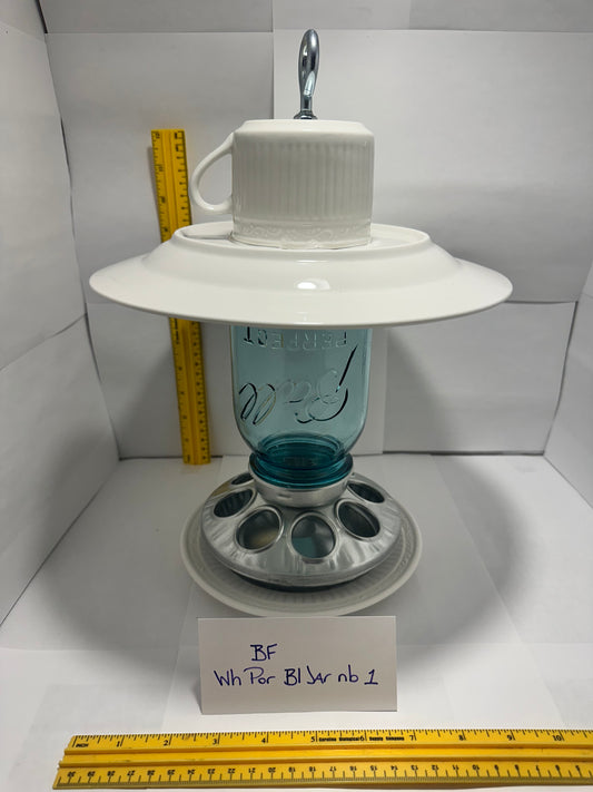 Birdfeeder White Porcelain Blue Jar no bottom 2