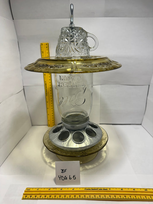 Birdfeeder Yellow Depression Glass w/bottom 5 & 6
