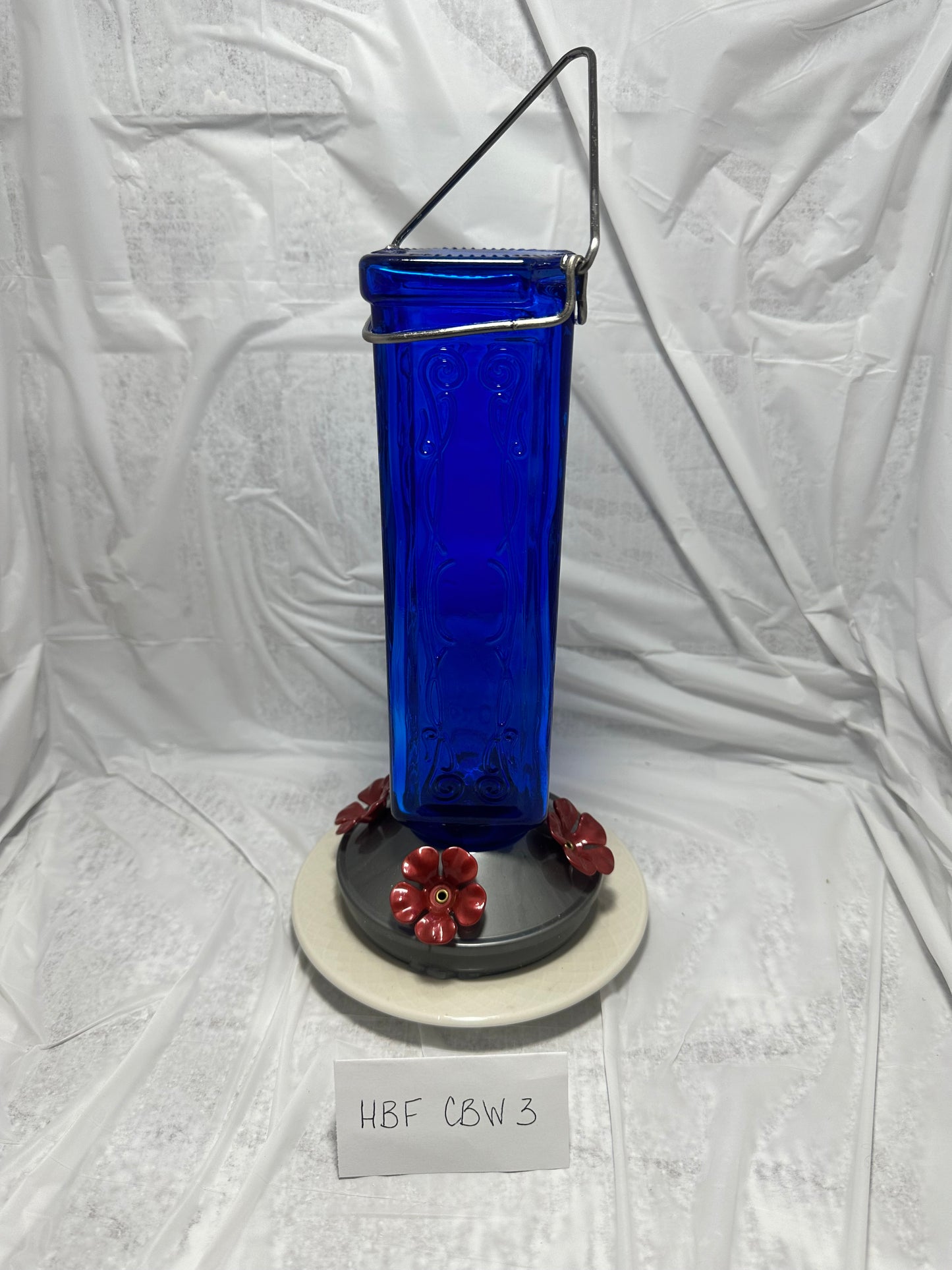 Hummingbird Feeder Cobalt Blue Top White Bottom 3