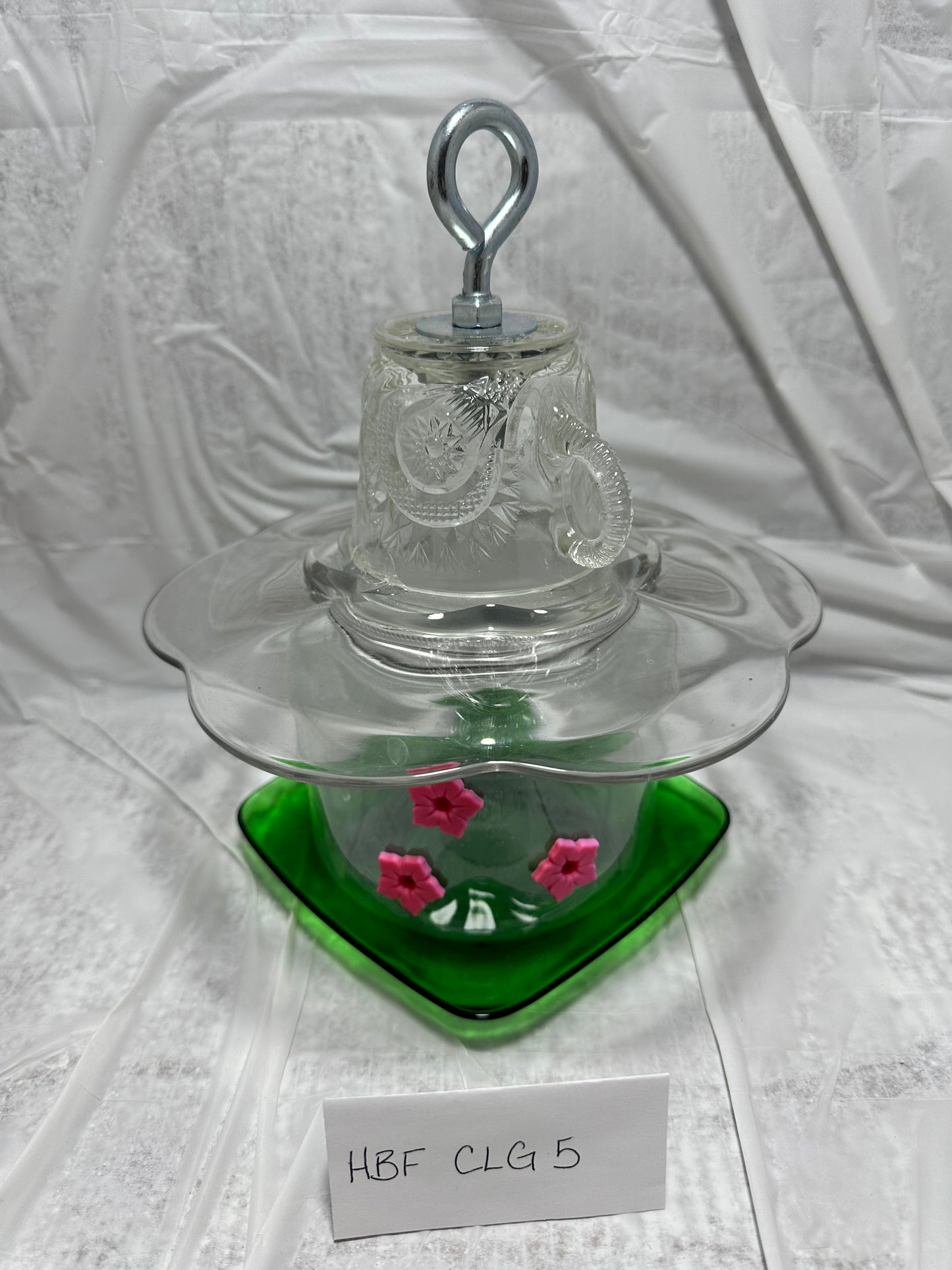 Hummingbird Feeder Squaty Clear Top Green Bottom 5