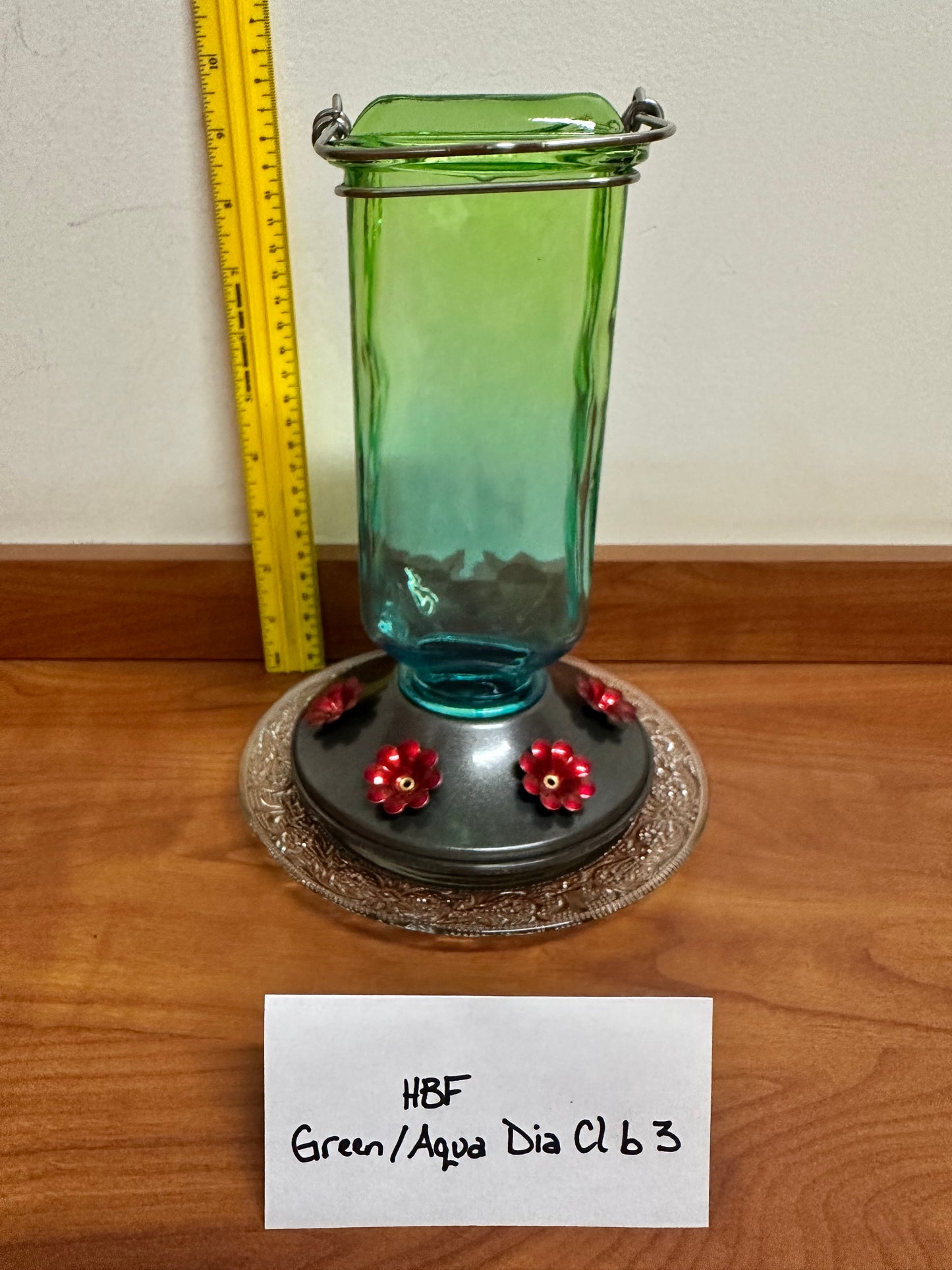 Hummingbird Feeder Green/Aqua Square Diamond Clear Bottom 4