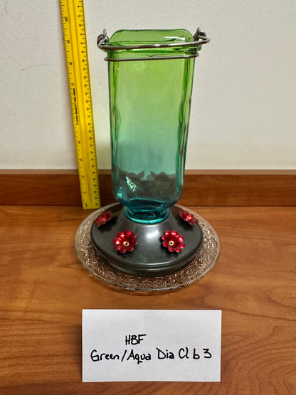 Hummingbird Feeder Green/Aqua Square Diamond Clear Bottom 4