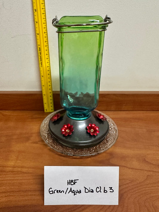 Hummingbird Feeder Green/Aqua Square Diamond Clear Bottom 4