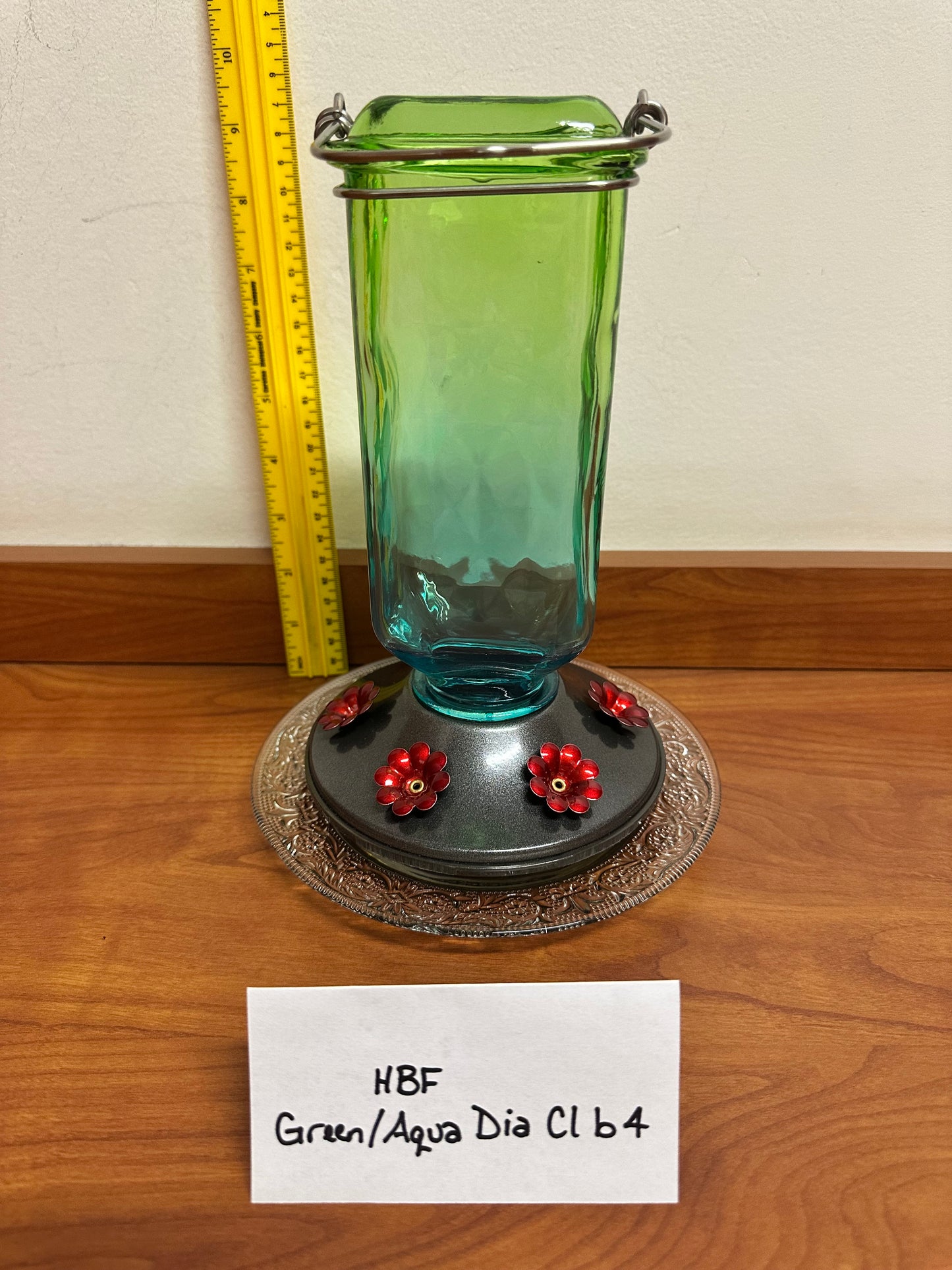 Hummingbird Feeder Green/Aqua Square Diamond Clear Bottom 4