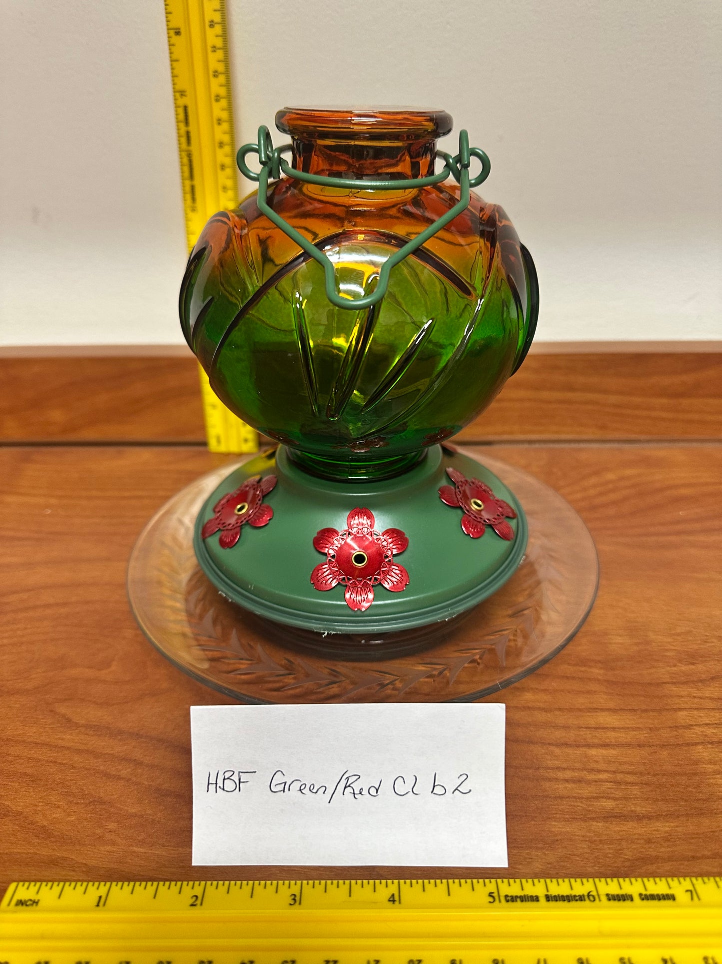 Hummingbird Feeder Round Red Green Clear Bottom 2