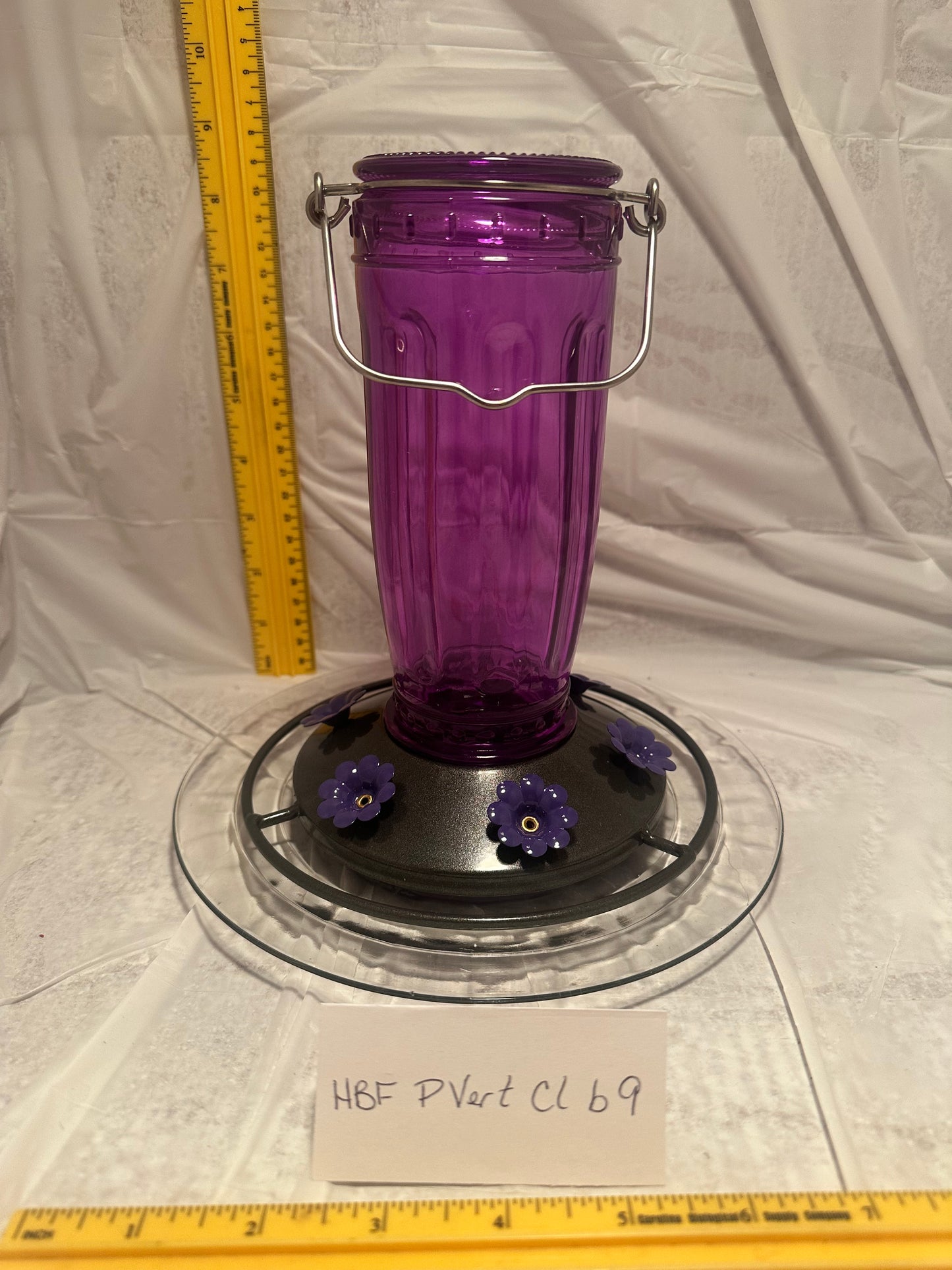 Hummingbird Feeder Purple Vertical w/clear bottom 9