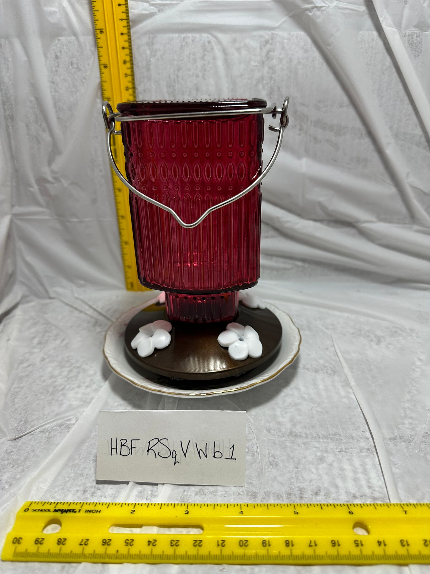 Hummingbird Feeder Red Square Vertical Top White Bottom 1 & 2 & 3 & 5 & 6