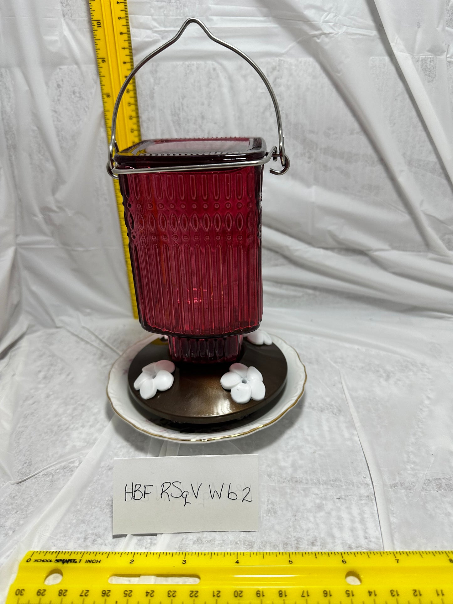 Hummingbird Feeder Red Square Vertical Top White Bottom 1 & 2 & 3 & 5 & 6