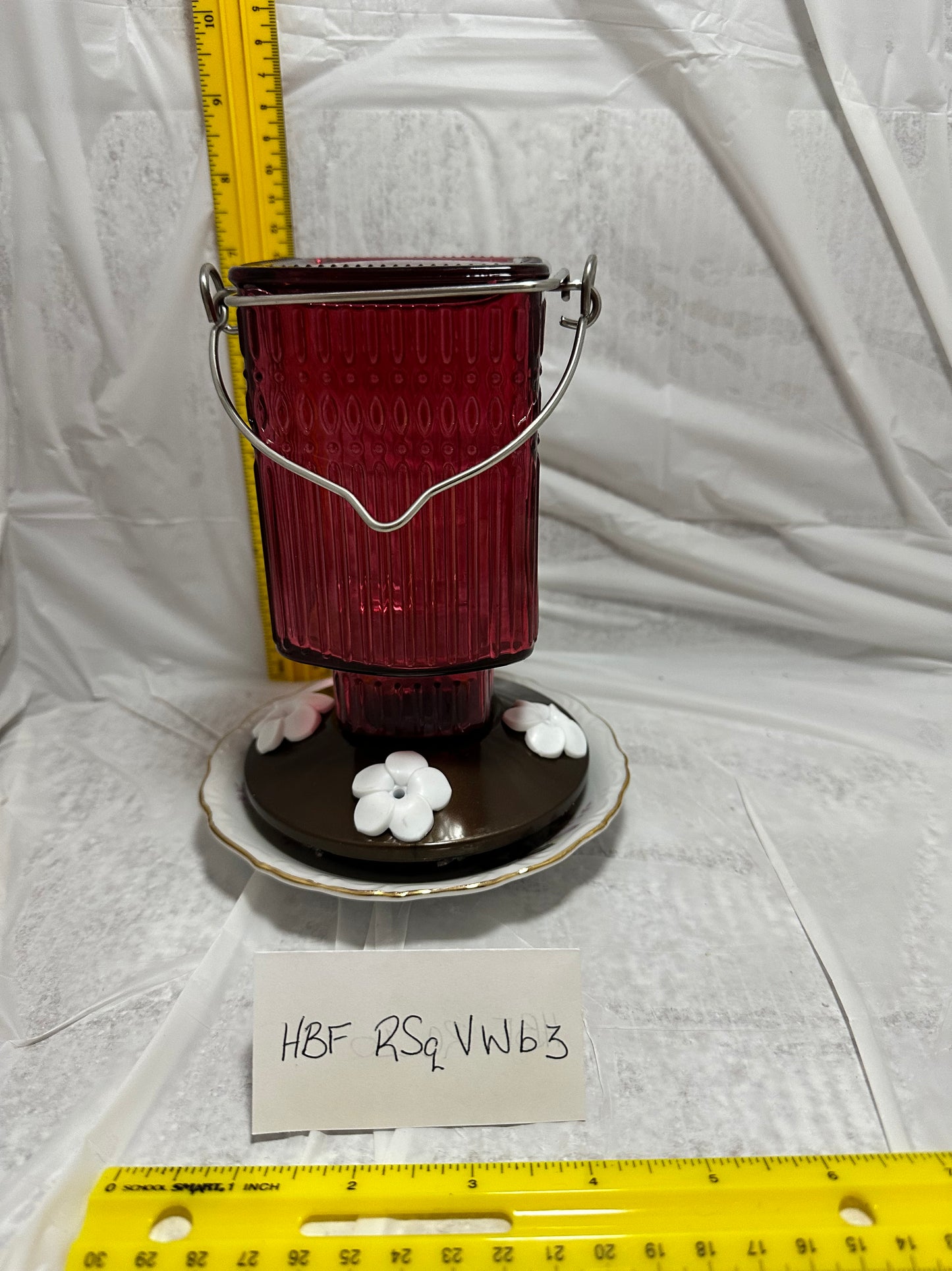 Hummingbird Feeder Red Square Vertical Top White Bottom 1 & 2 & 3 & 5 & 6