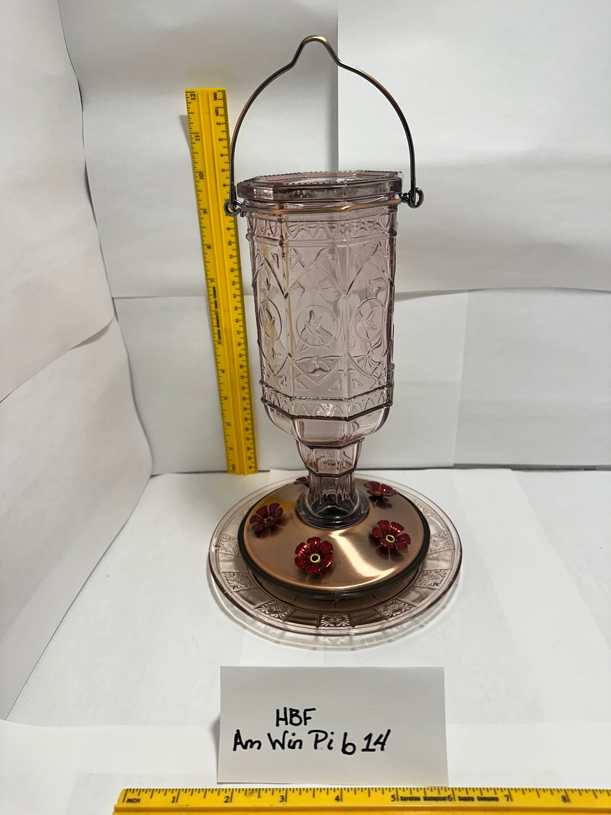 Hummingbird Feeder Amethyst w/Pink bottom plate 14