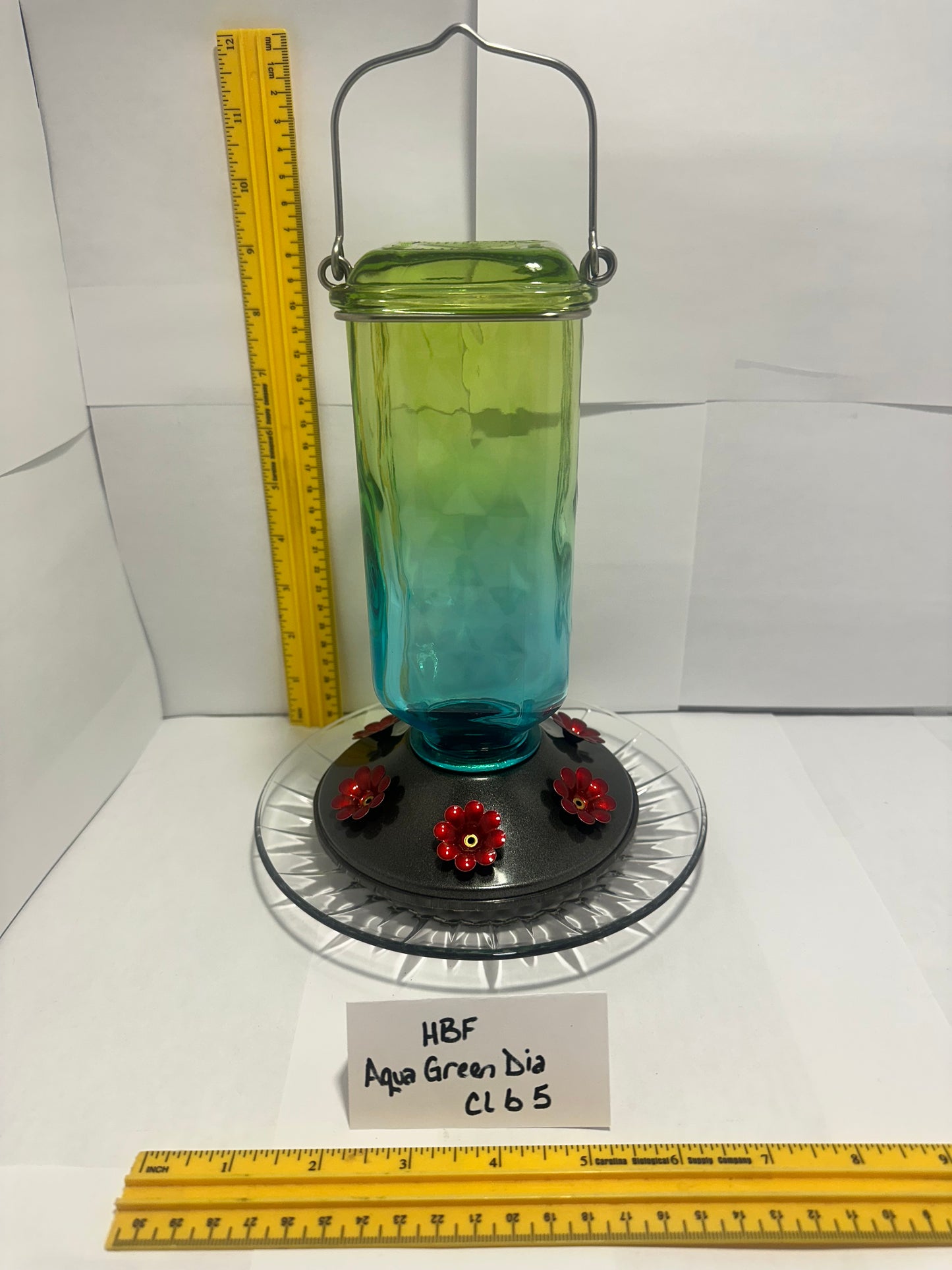 Hummingbird Feeder Aqua Green Square Diamond Clear Bottom 5 & 6