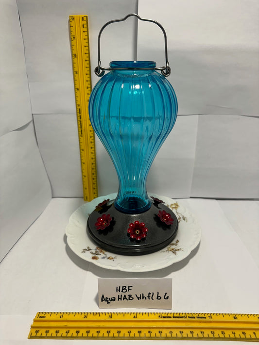 Hummingbird Feeder Aqua HotAirBalloon w/white flower bottom 6