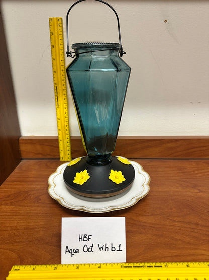 Hummingbird Feeder Aqua Octagon w/white bottom 1 & 2