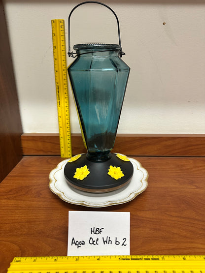 Hummingbird Feeder Aqua Octagon w/white bottom 1 & 2