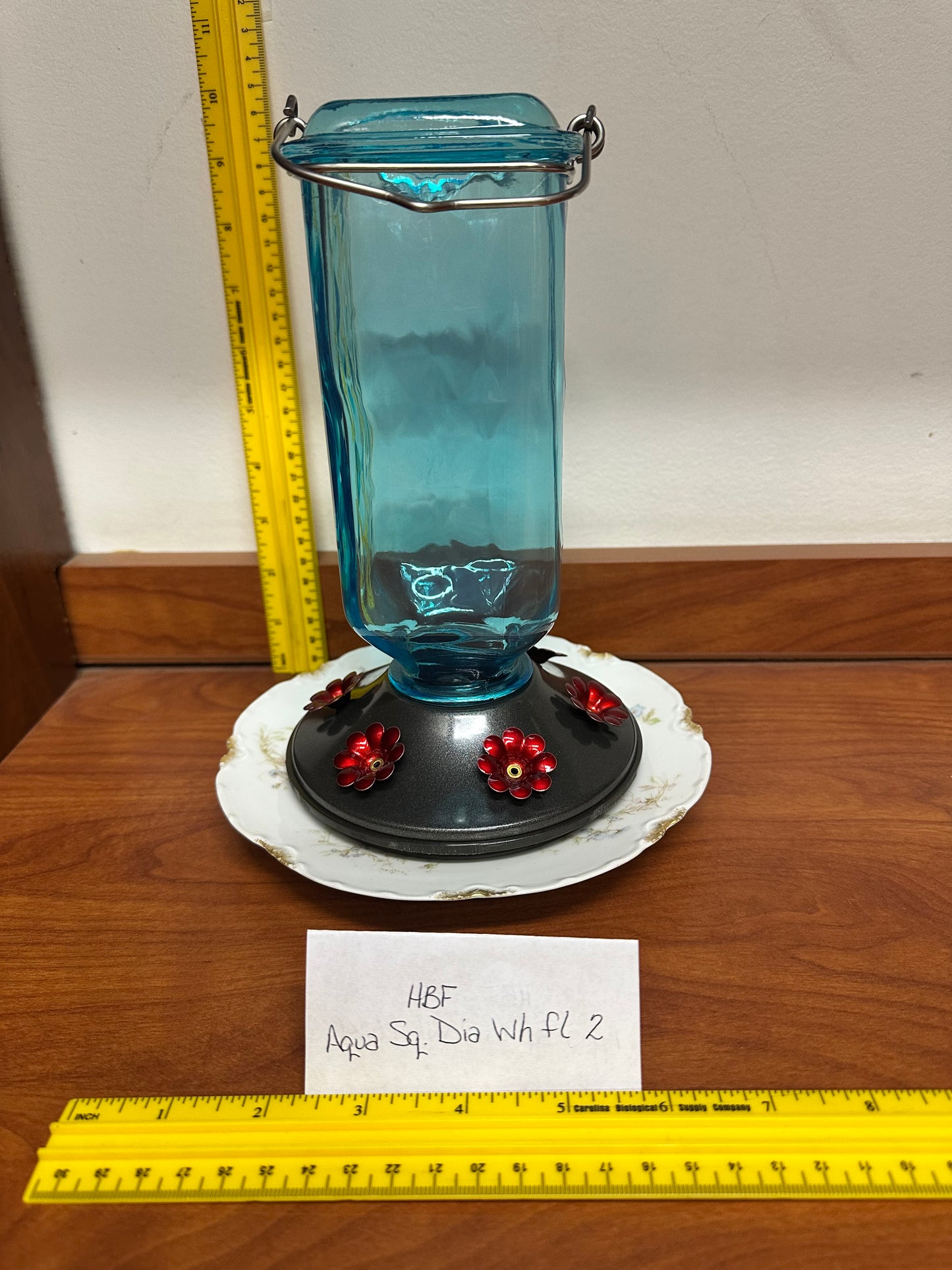 Hummingbird Feeder Aqua Square Diamond flower bottom 2