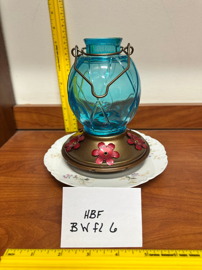 Hummingbird Feeder Round Blue Top w/White flower Bottom 6 & 7 & 8