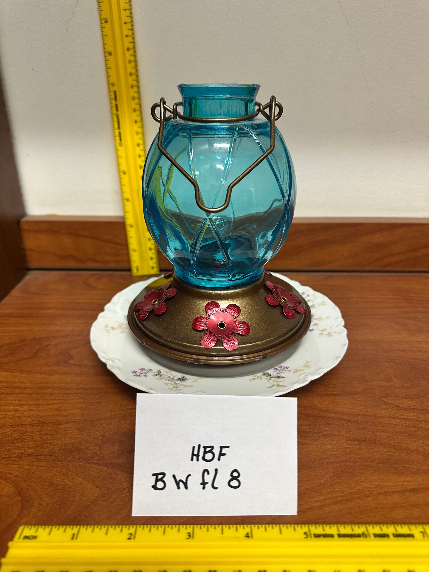 Hummingbird Feeder Round Blue Top w/White flower Bottom 6 & 7 & 8
