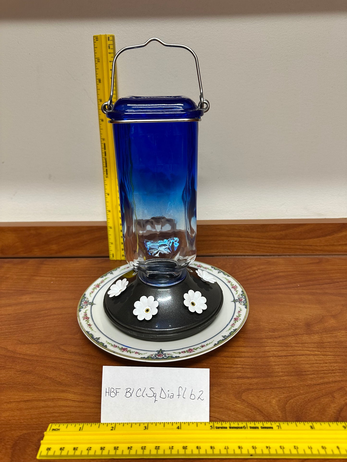 Hummingbird Feeder Blue/Clear Square Diamond flower Bottom 2