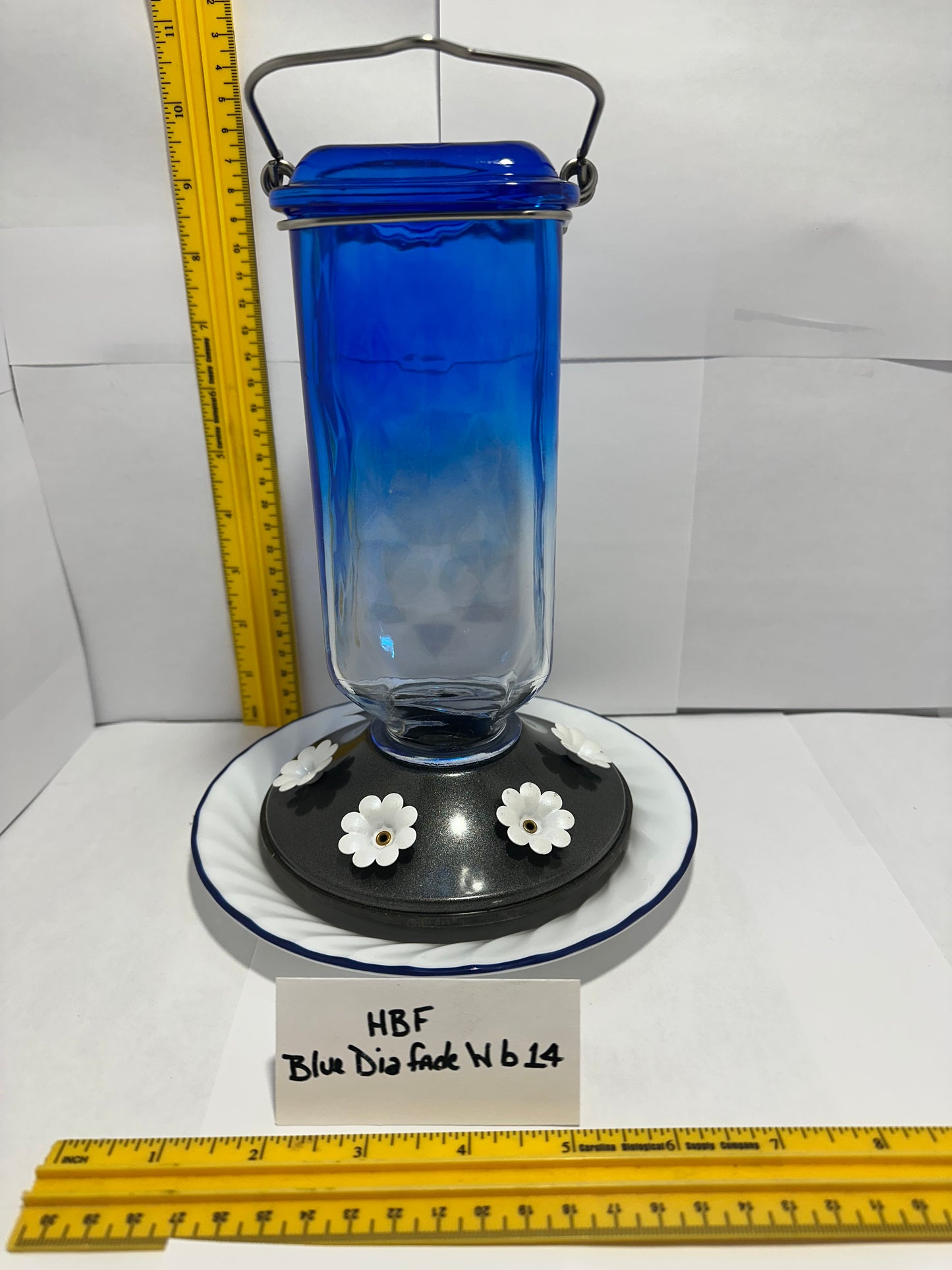 Hummingbird Feeder Blue Diamond fade w/ white bottom 13 & 14