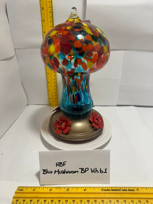 Hummingbird Feeder Blue Mushroom BP White bottom 1 & 2 & 3 & 4 & 5 & 6