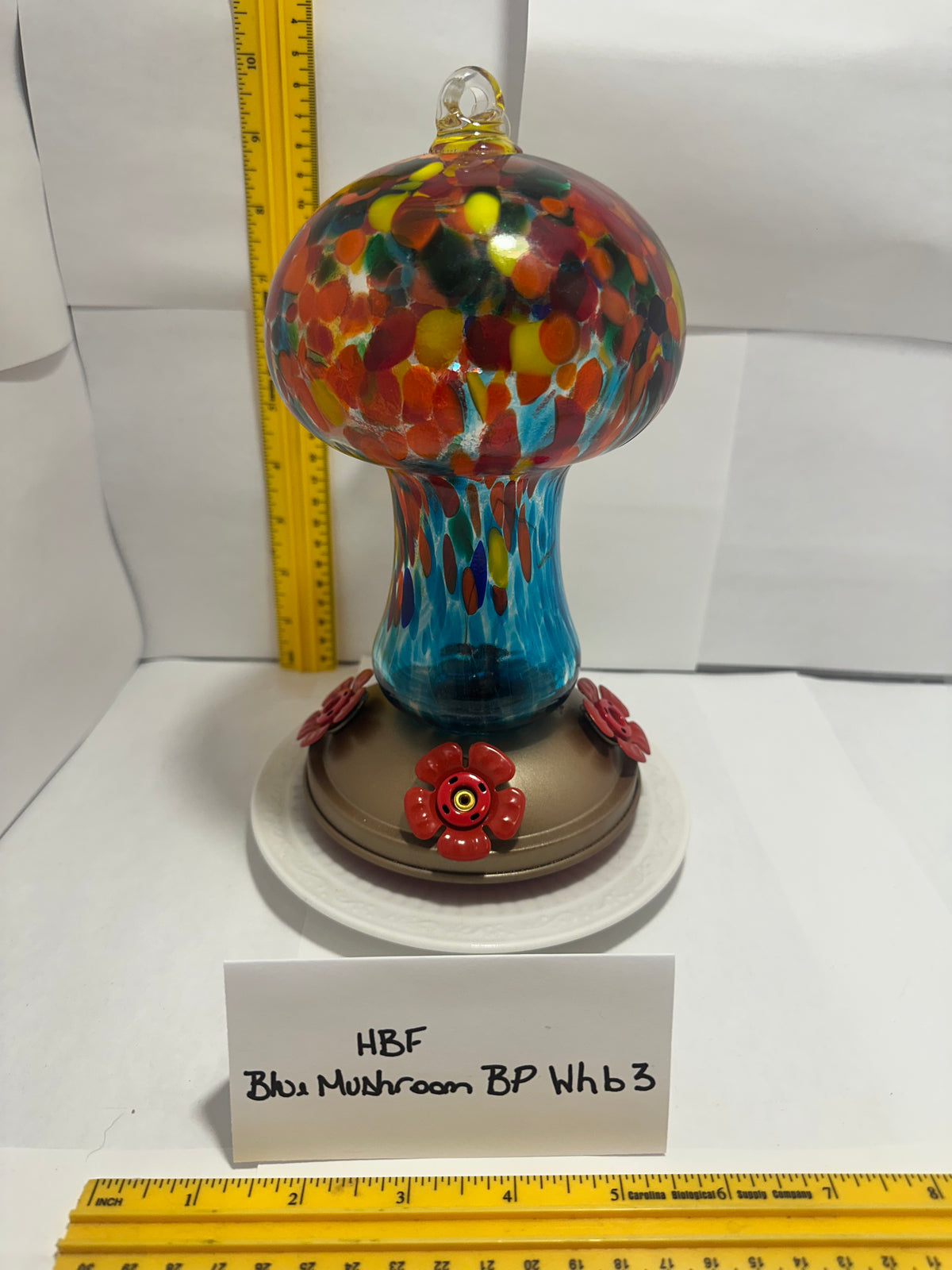 Hummingbird Feeder Blue Mushroom BP White bottom 1 & 2 & 3 & 4 & 5 & 6