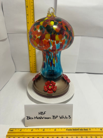 Hummingbird Feeder Blue Mushroom BP White bottom 1 & 2 & 3 & 4 & 5 & 6
