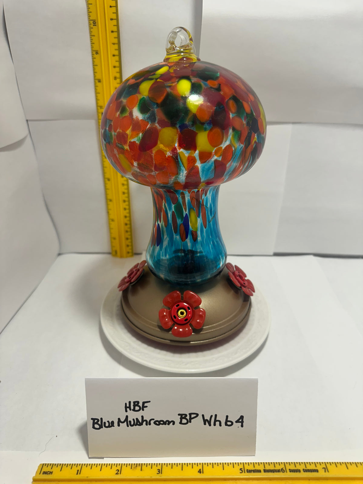 Hummingbird Feeder Blue Mushroom BP White bottom 1 & 2 & 3 & 4 & 5 & 6