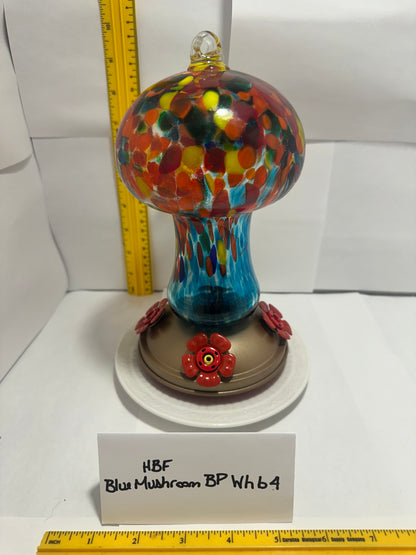 Hummingbird Feeder Blue Mushroom BP White bottom 1 & 2 & 3 & 4 & 5 & 6